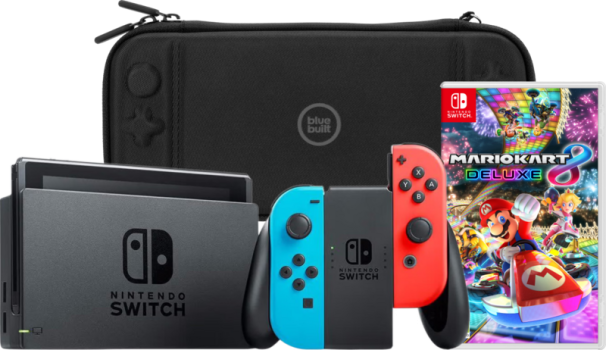 Nintendo Switch Rood/Blauw + Mario Kart 8 Deluxe + BlueBuilt Beschermhoes bestellen?