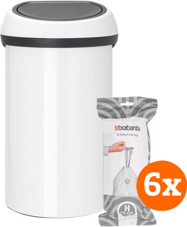Brabantia Touch Bin 60 Liter White + Vuilniszakken (120 stuks) bestellen?