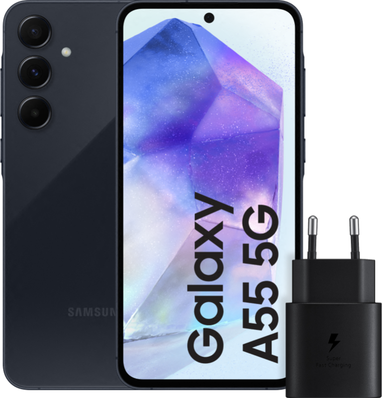 Samsung Galaxy A55 128GB Donkerblauw 5G + Samsung 25 Watt Snellader Zwart bestellen?